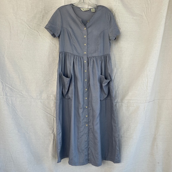 Eddie Bauer Dresses & Skirts - Vintage 90s Eddie Bauer Grey Linen Button Front Market Dress